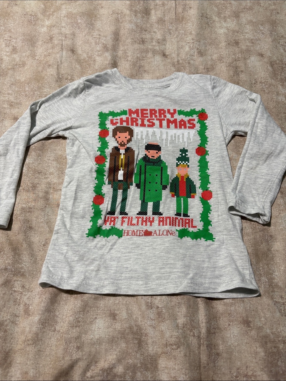 Home Alone Kids Gray 'Merry Christmas' Graphic Long-Sleeve Tee